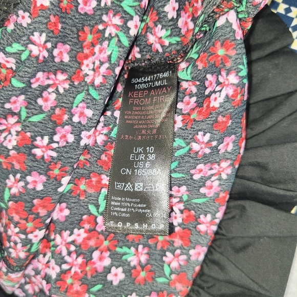 Topshop Red & Pink Floral Peter Pan Collar Dress Size UK 10 Ditsy Shift Smock - Picture 10 of 10